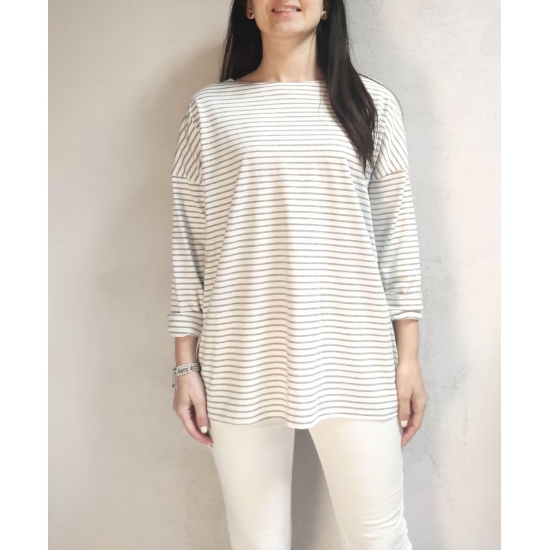 Maglia righette over GRIGIA