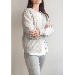 Cardigan oversize con rose GRIGIO