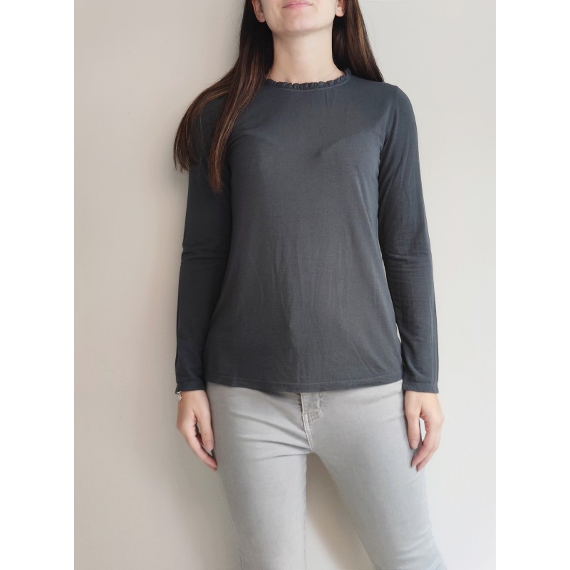 Maglia collo arricciato misto cashmere GRIGIO