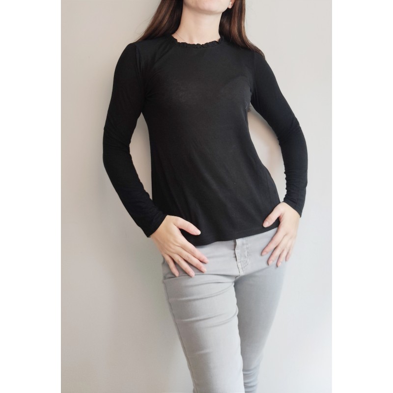 Maglia collo arricciato misto cashmere NERO